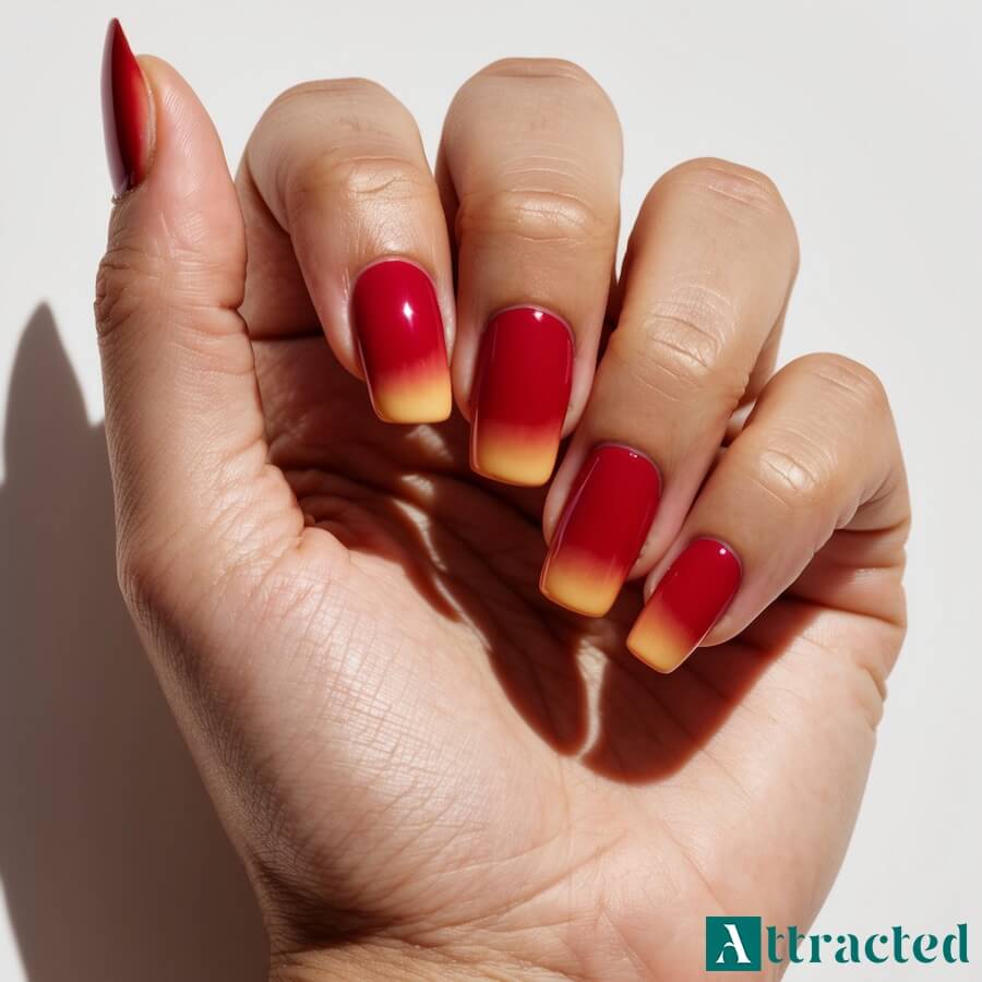 Oryginalne paznokcie czerwono-żółty pudding