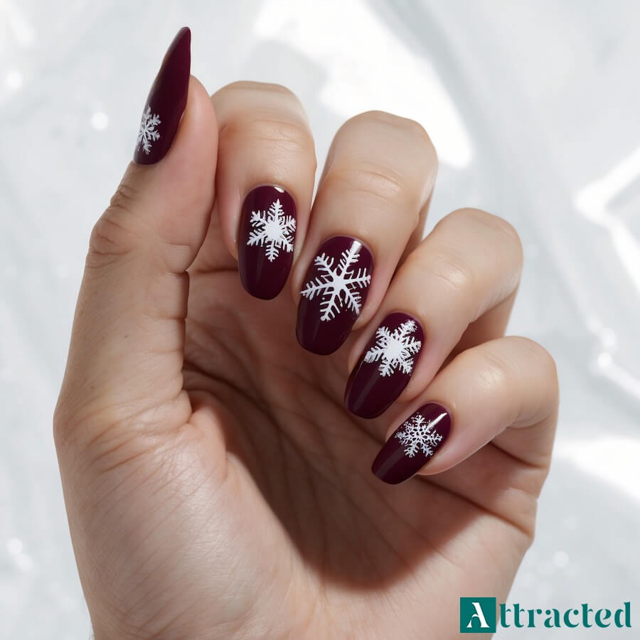 Czerwone paznokcie ze śnieżynkami
