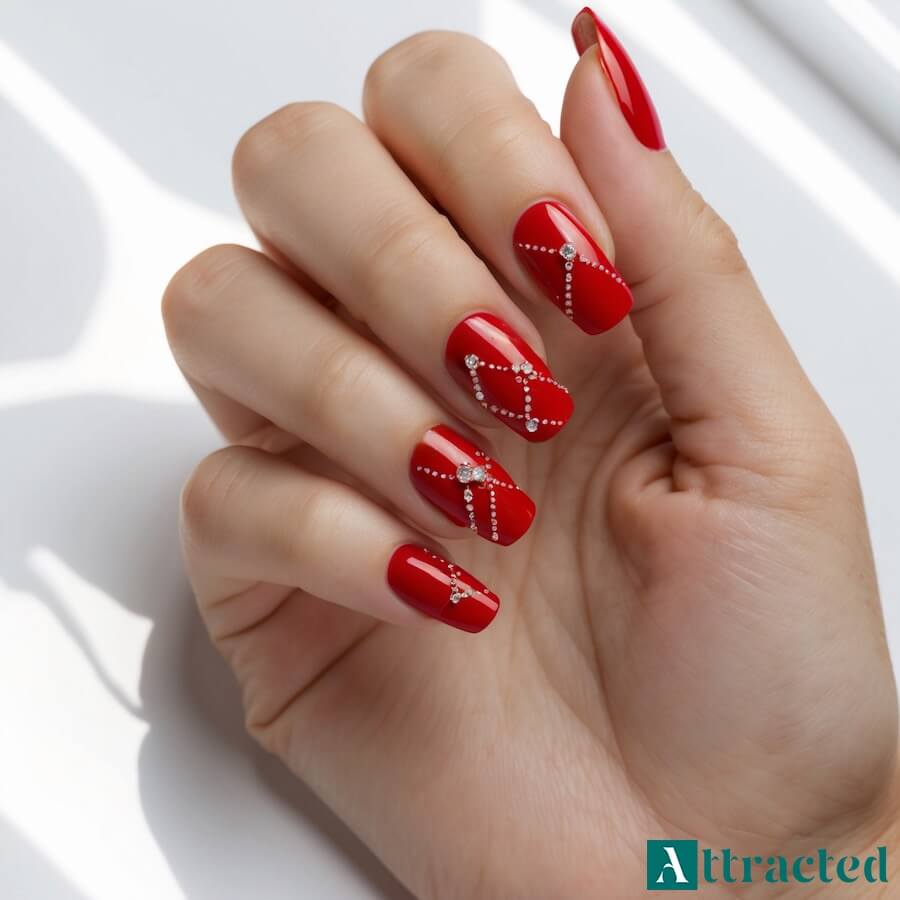 Cyrkonie na czerwonych paznokciach