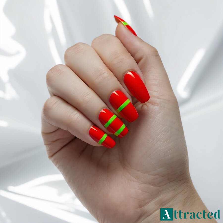 Zielone akcenty na czerwonym tle