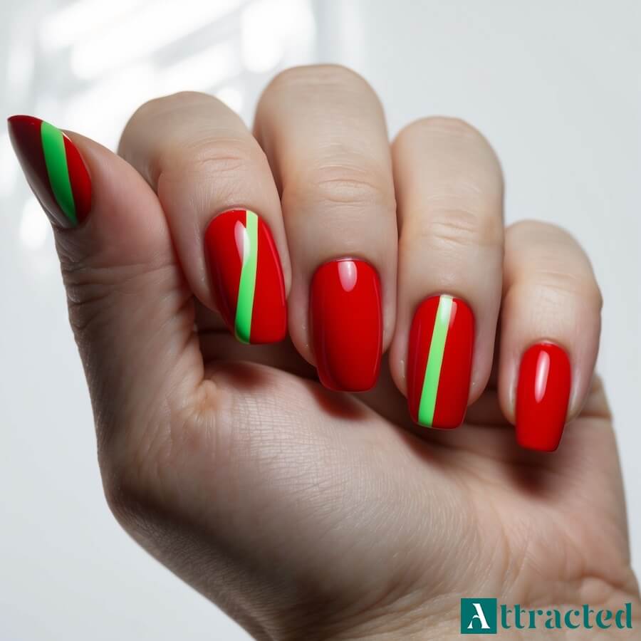 Neonowe akcenty na czerwonym tle