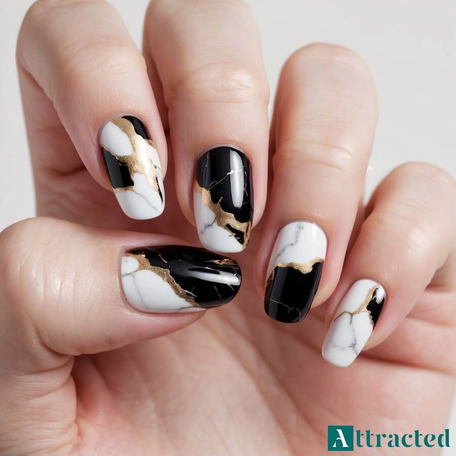 Klasyczny czarno-biały marmur z metalicznym błyskiem