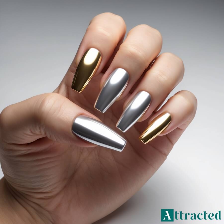 Paznokcie trendy złoto i srebro