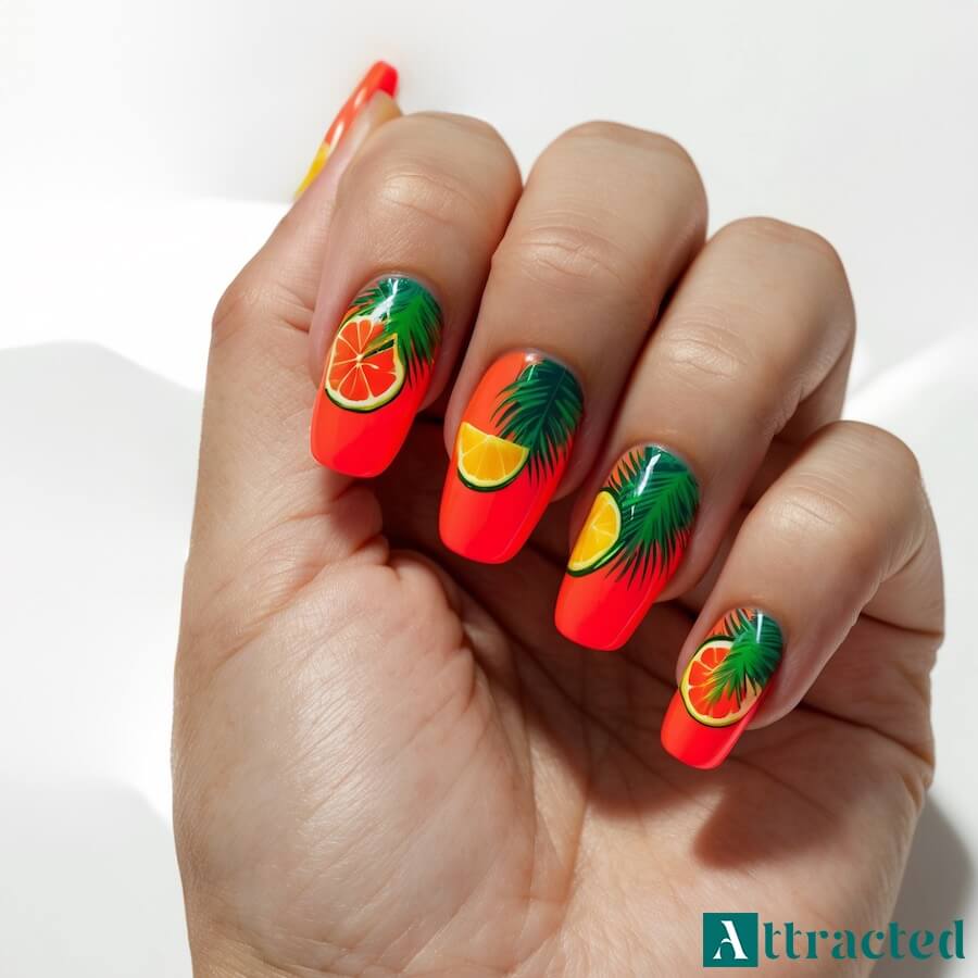 Neonowe czerwone paznokcie na lato