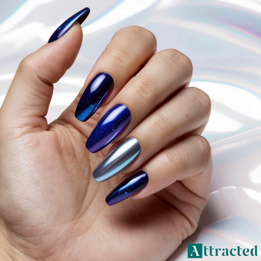 Eleganckie paznokcie w odcieniach indygo i szafiru