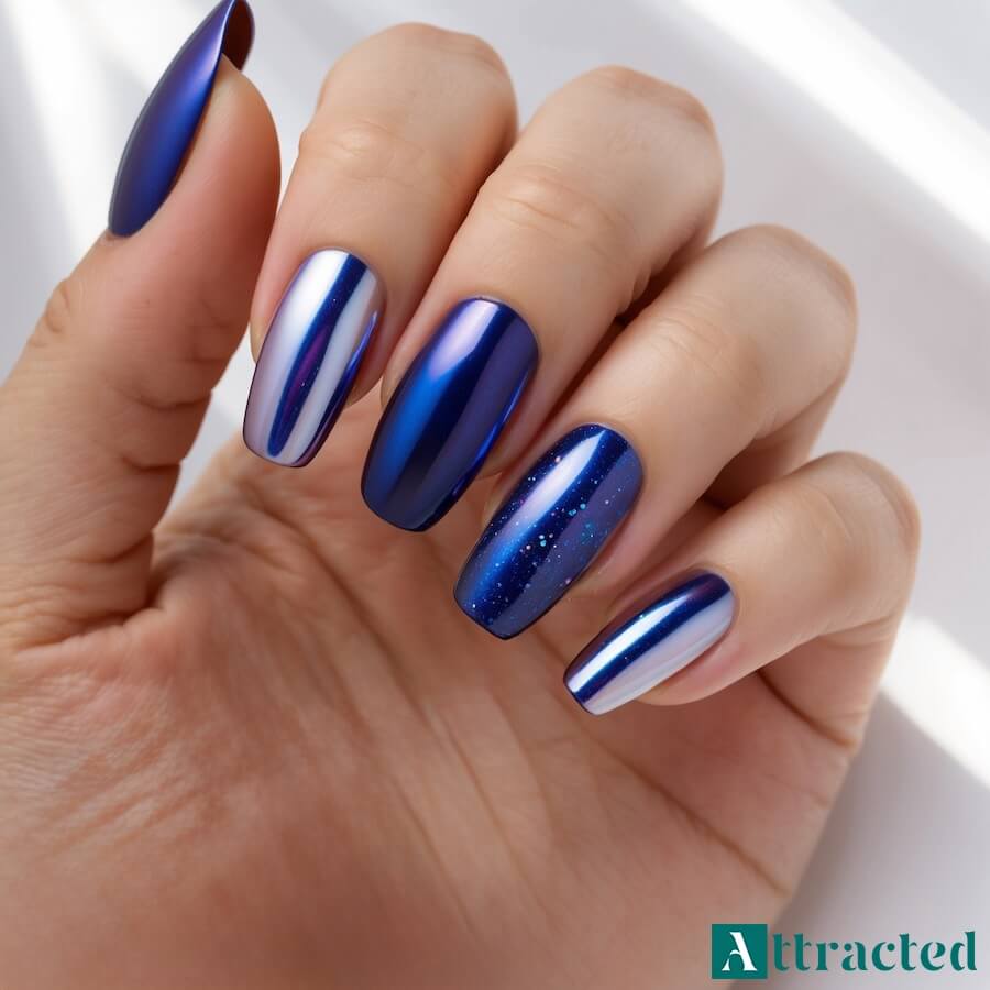 Eleganckie paznokcie w odcieniach szafiru i indygo