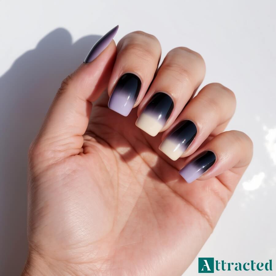 Czarne paznokcie z pastelowym akcentem