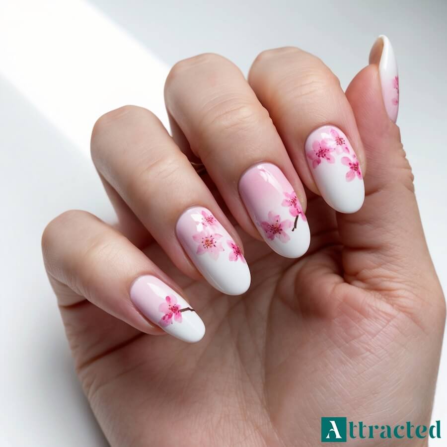 Eleganckie paznokcie baby boomer z kwiatkiem