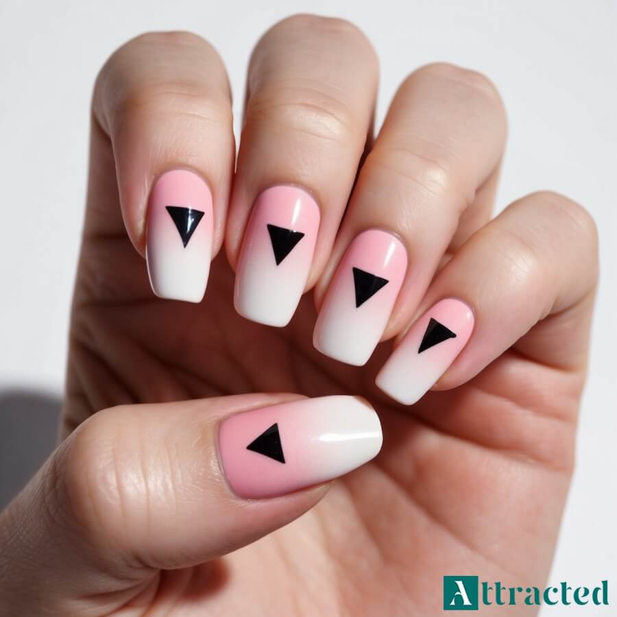 Paznokcie baby boomer z geometrycznymi zdobieniami