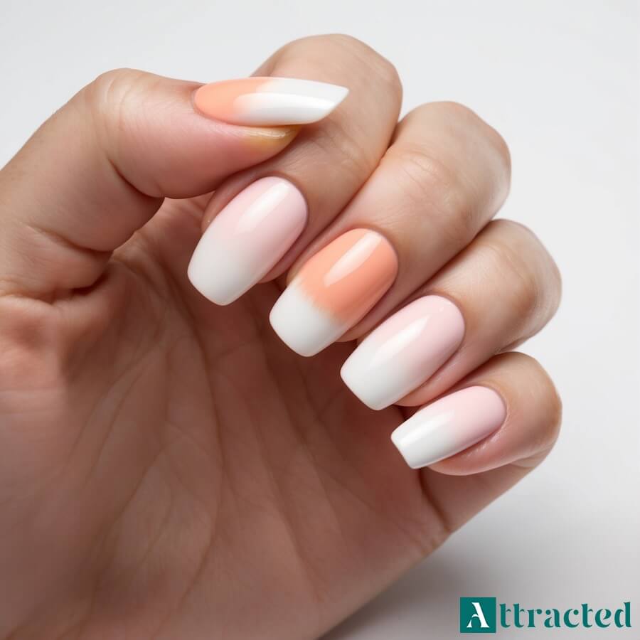 Paznokcie baby boomer z brzoskwiniowym akcentem