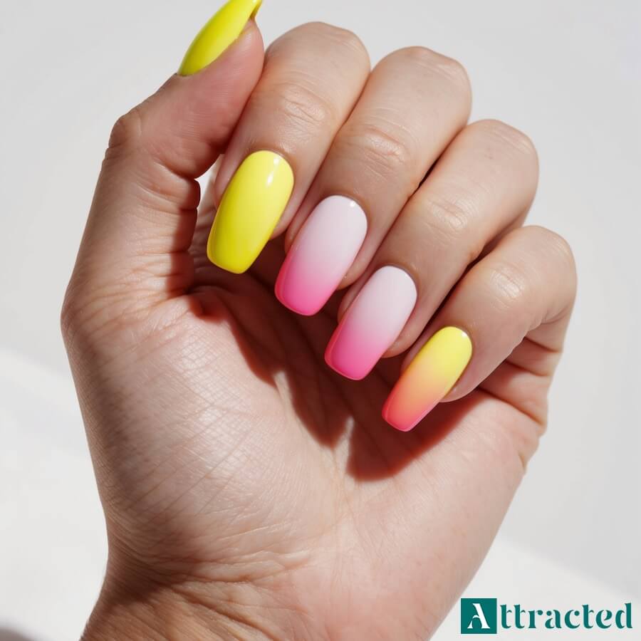 Paznokcie baby boomer z odcieniami cytrusa i różu