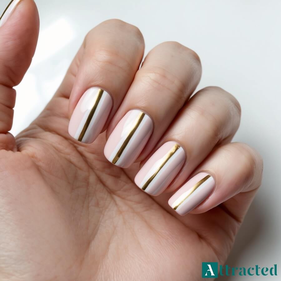 Baby boomer manicure z geometrycznymi zdobieniami