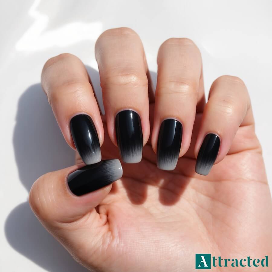 Eleganckie czarne paznokcie z delikatnym frenchem