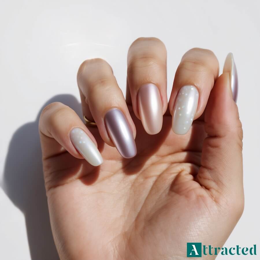 Paznokcie z ciemnym perłowym połyskiem