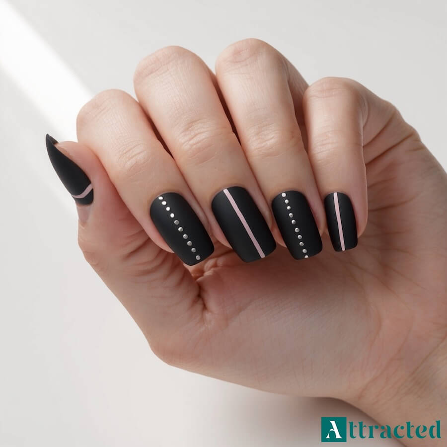 Czarne zwykłe klasyczne paznokcie ze wzorkami