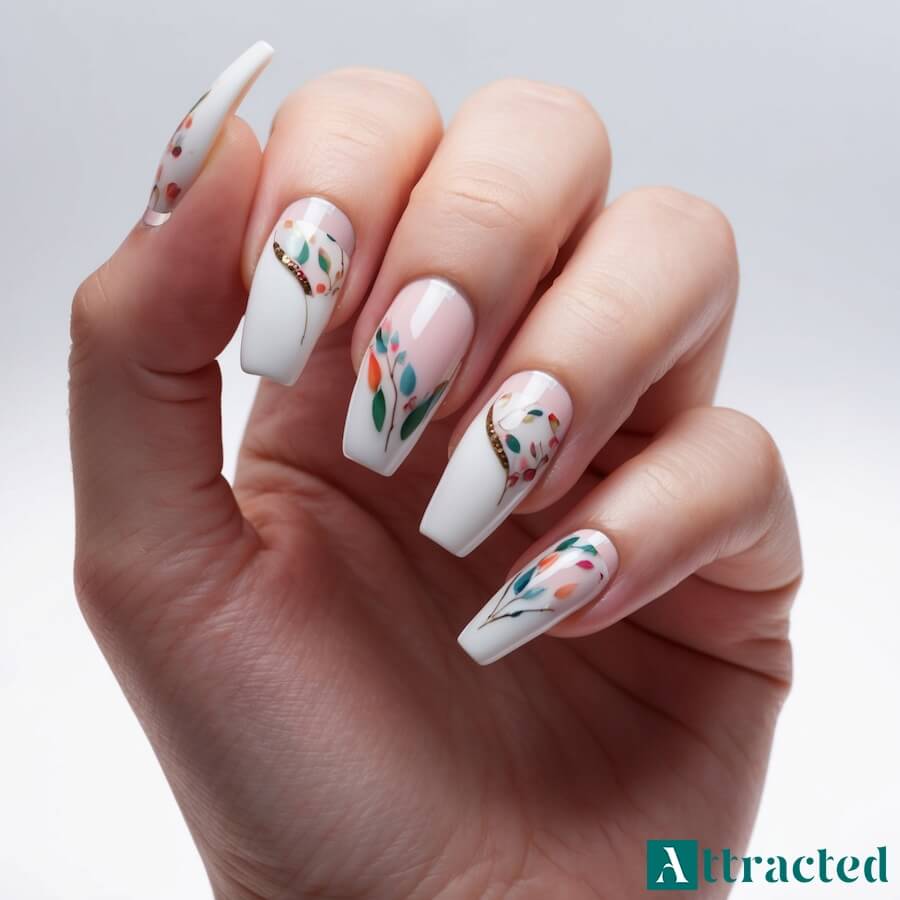 Odwrócony french manicure na paznokciach z kwiatami