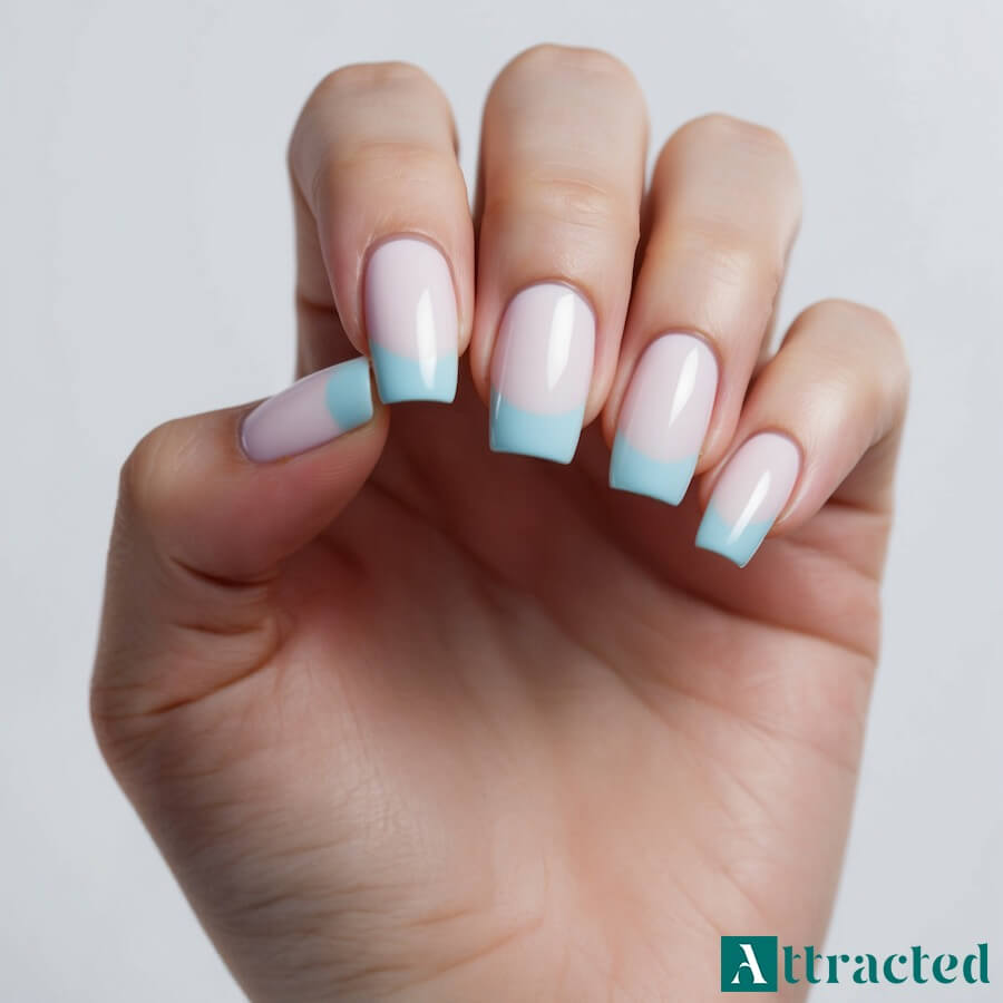 Francuski manicure w nowoczesnym stylu błękitne