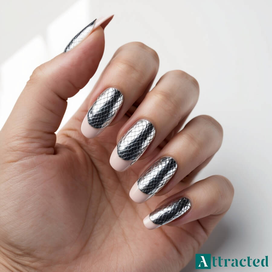 Ekstrawaganckie chrome snake nails