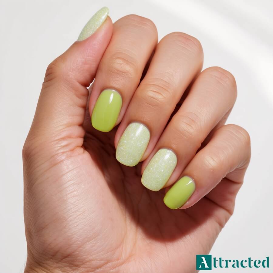 Paznokcie limonkowe Jelly Nails z brokatem