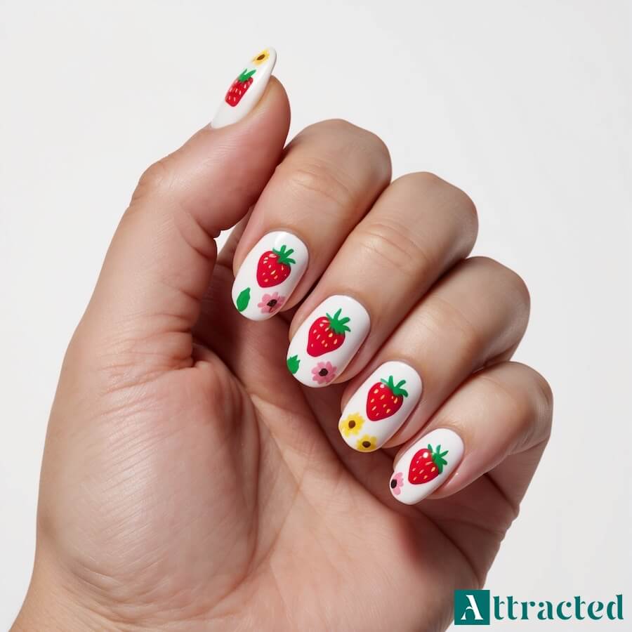 Owocowe motywy i kwiatowe akcenty na paznokciach