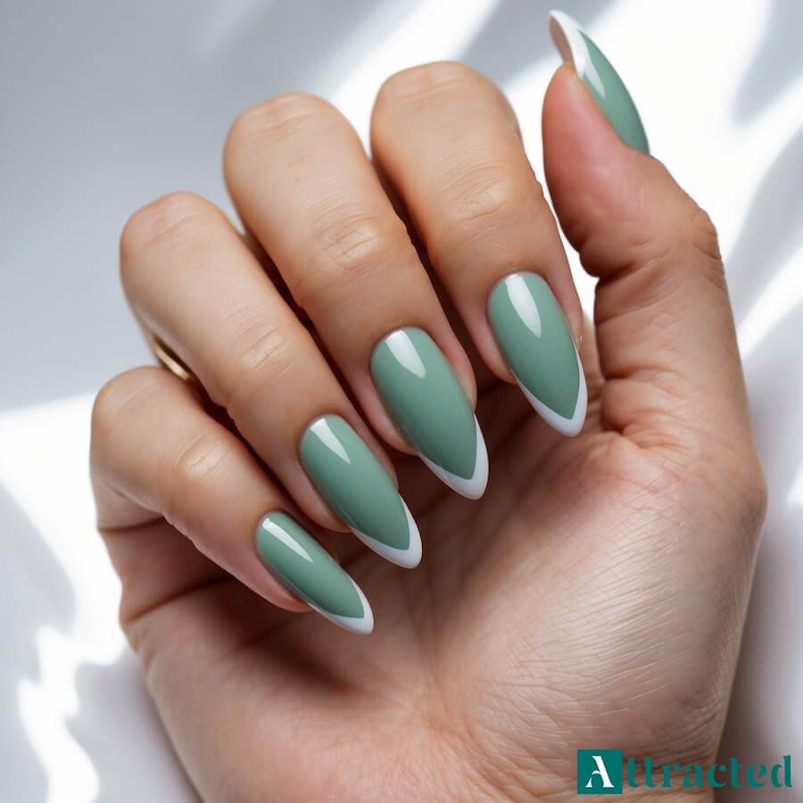 Paznokcie pastelowe - szałwiowe - z geometrycznym french