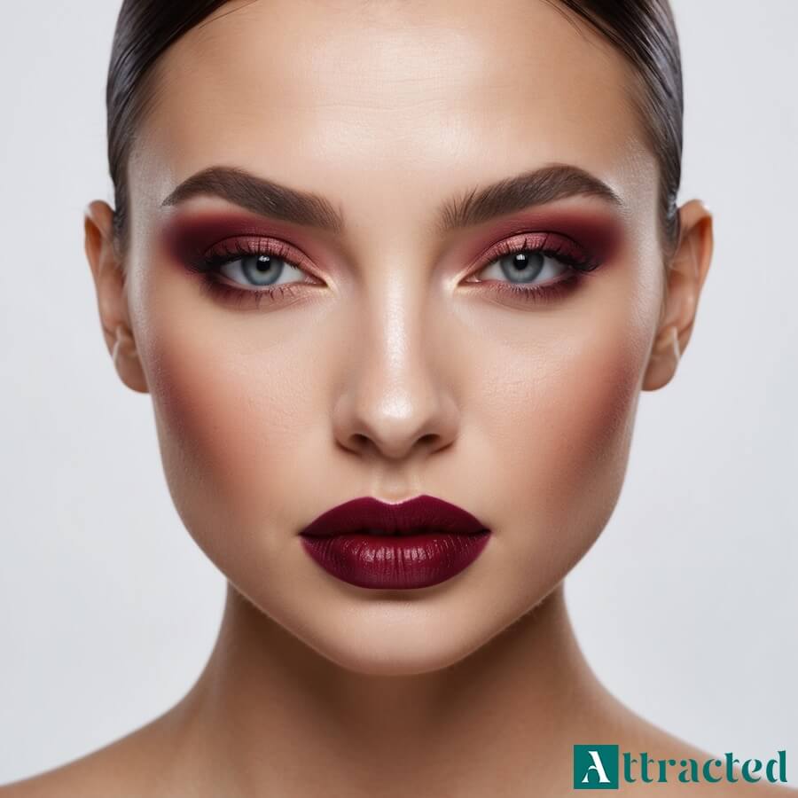 Burgundowe usta z delikatnym rozświetleniem