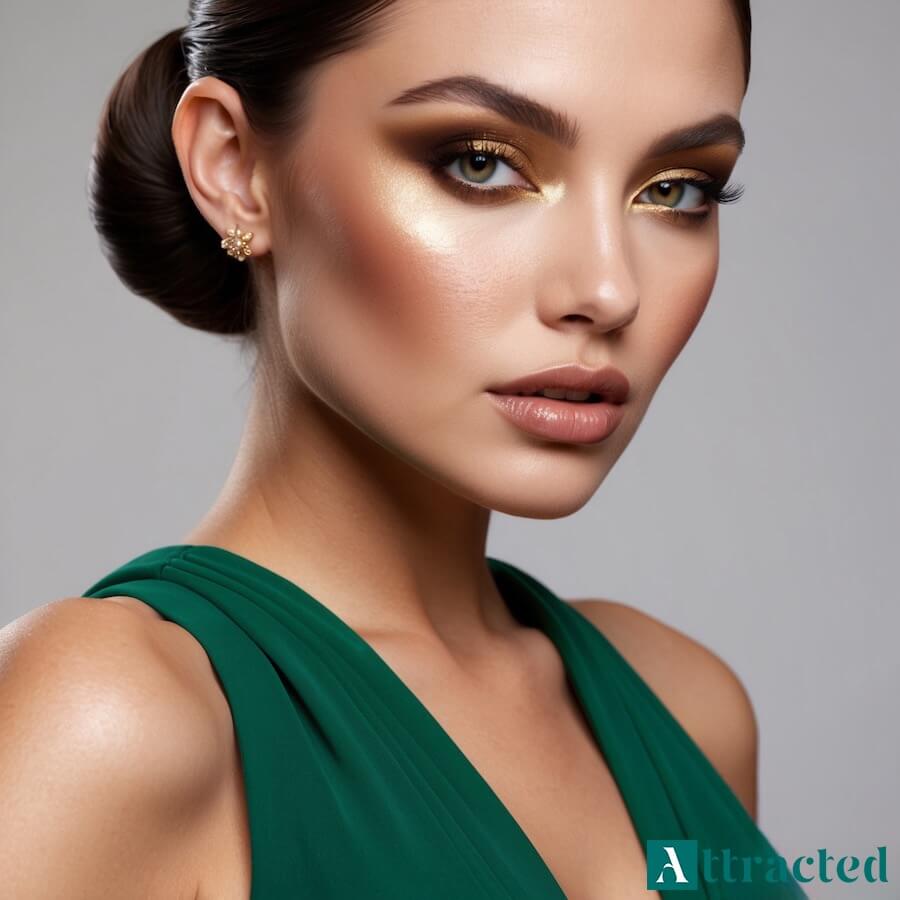 Makijaż dzienny do zielonej sukienki dla brunetki