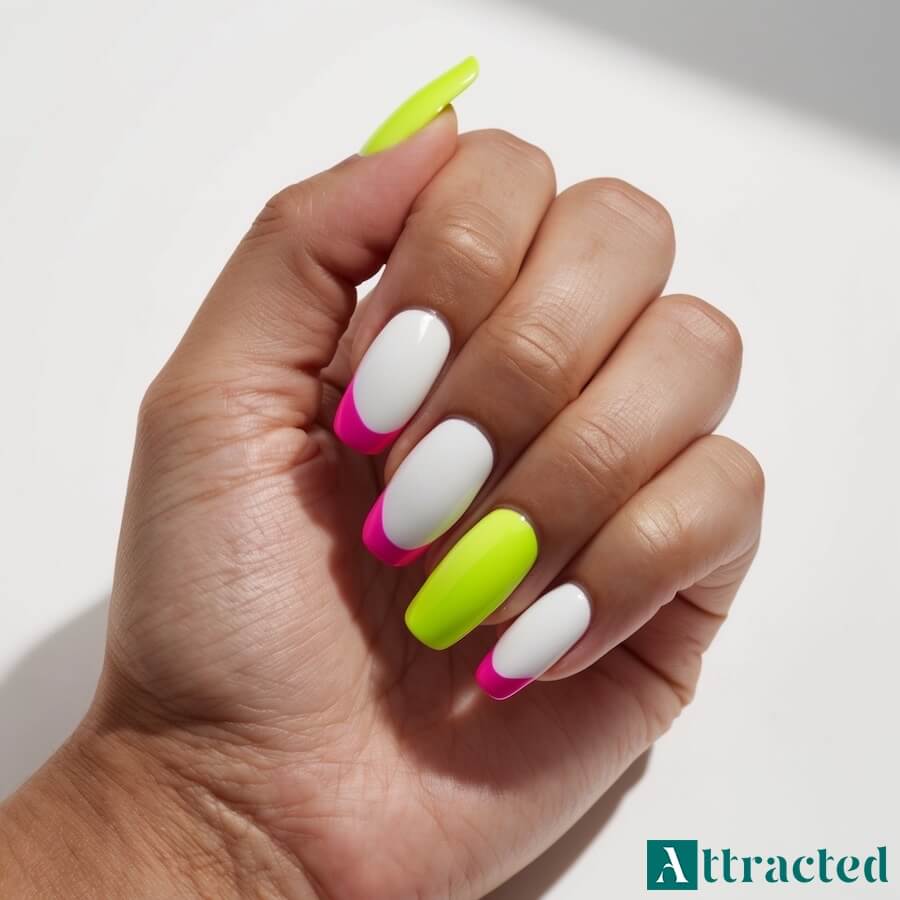 Neonowy french manicure na paznokciach