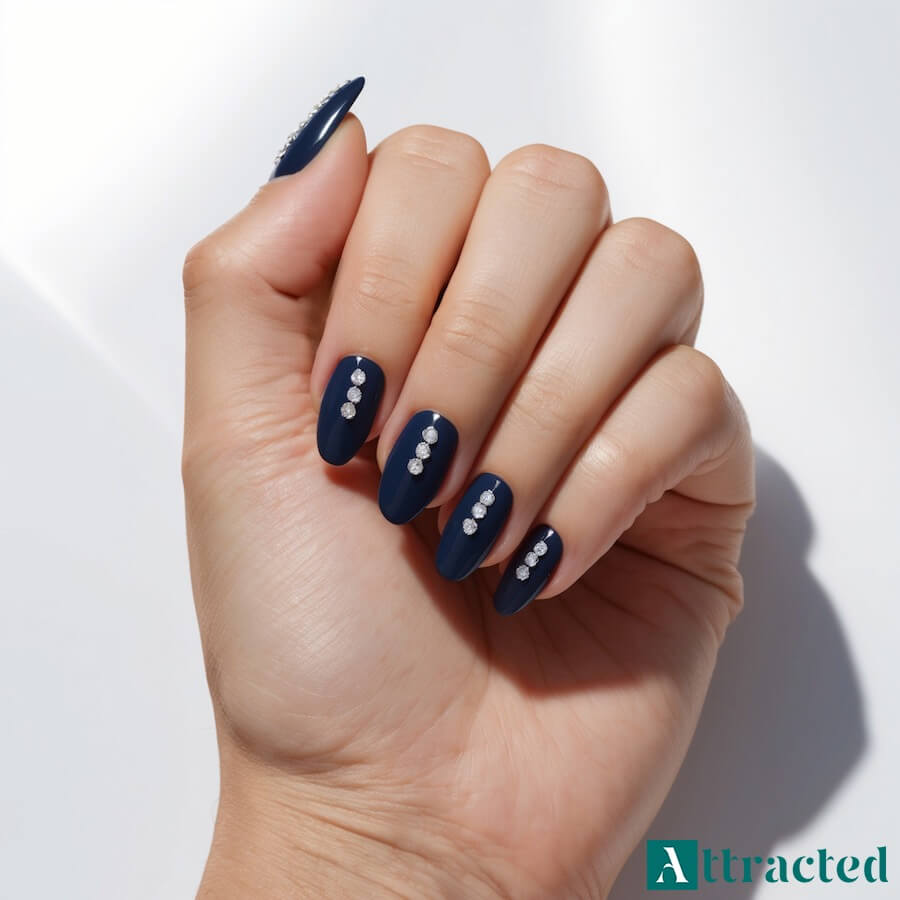 Granatowe paznokcie z cyrkoniami