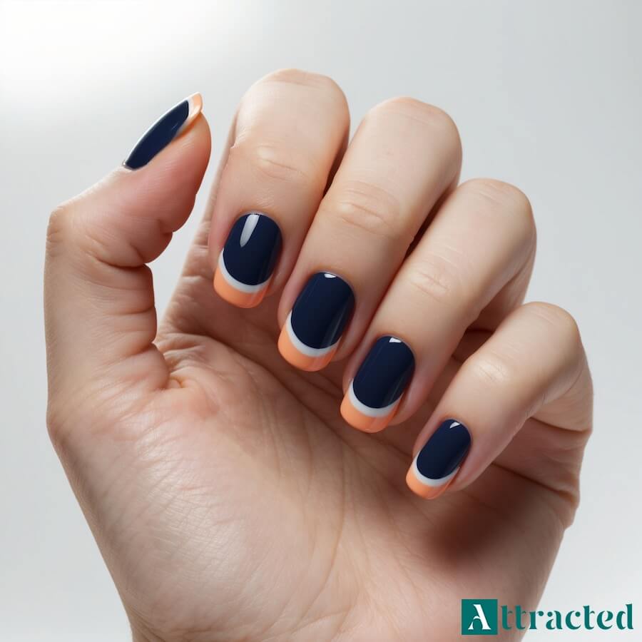 Granatowe paznokcie z pomarańczą