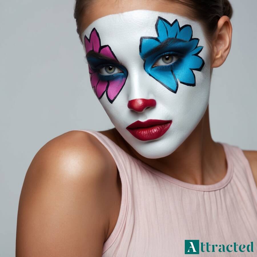 Kolorowy makijaż klauna z kwiatami