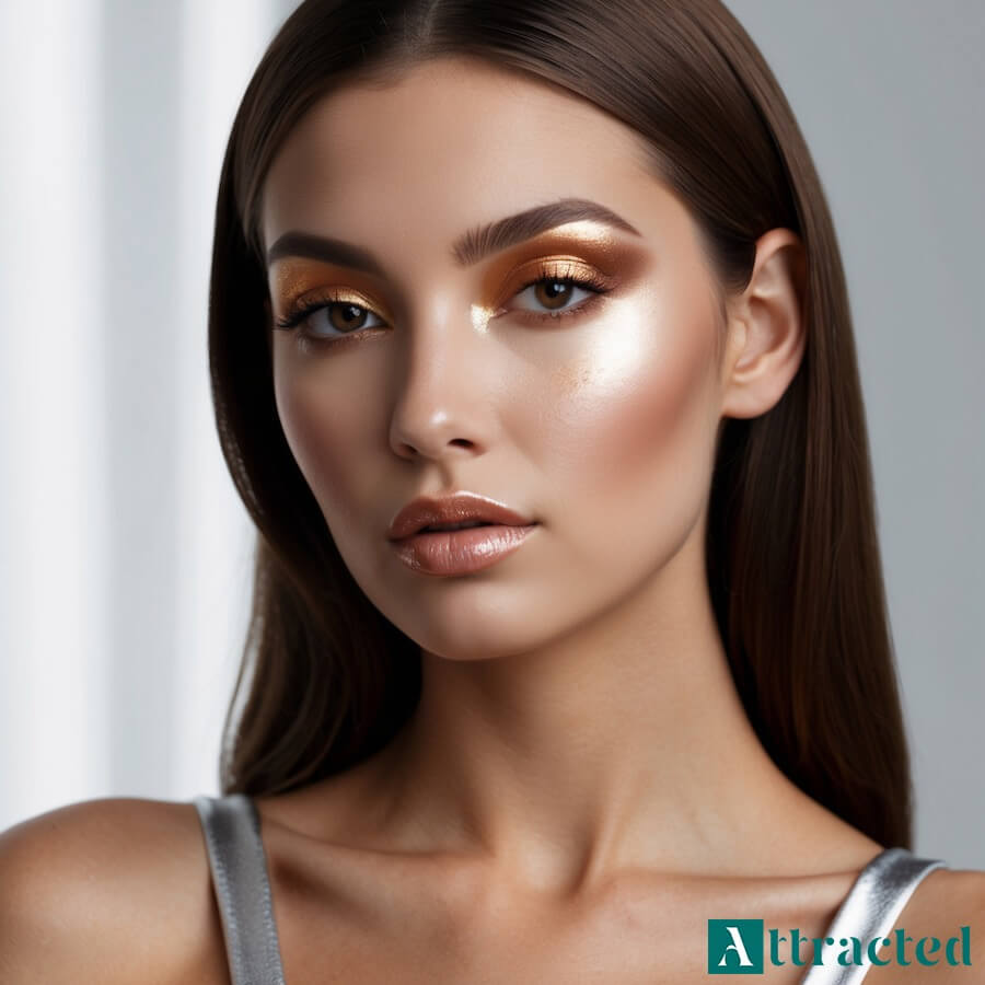 Ekstrawagancki make-up z miedzianymi cieniami i błyskiem