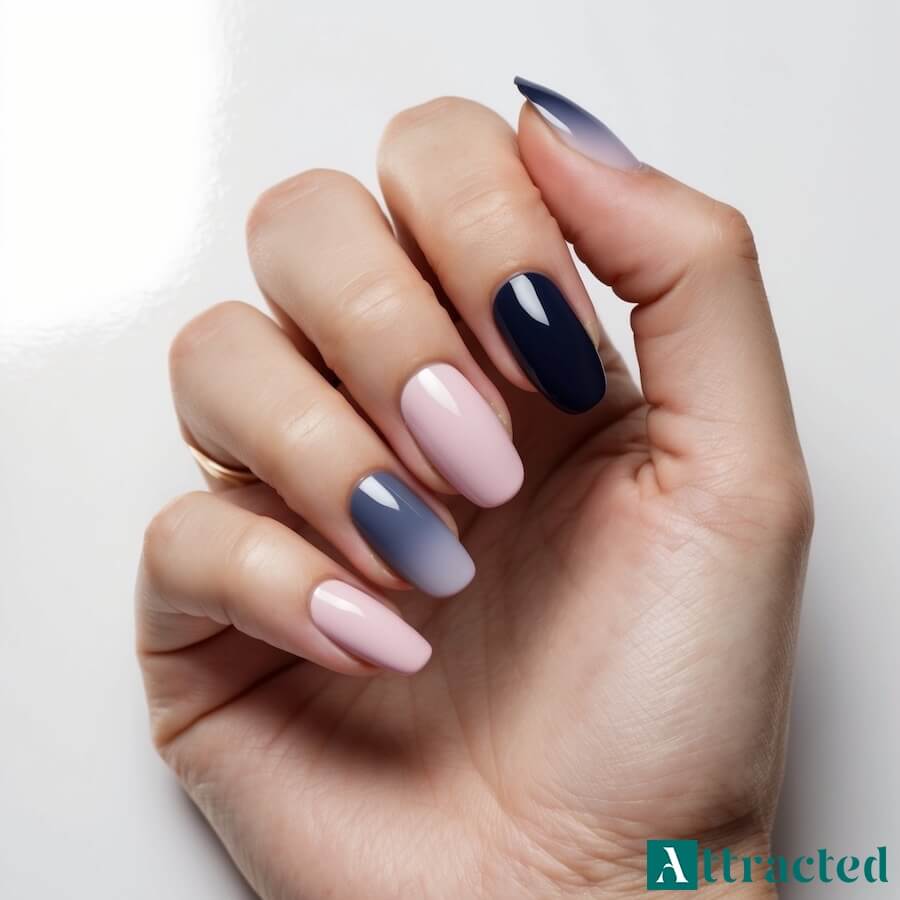 Paznokcie ombre granatowe i pastelowe różowe