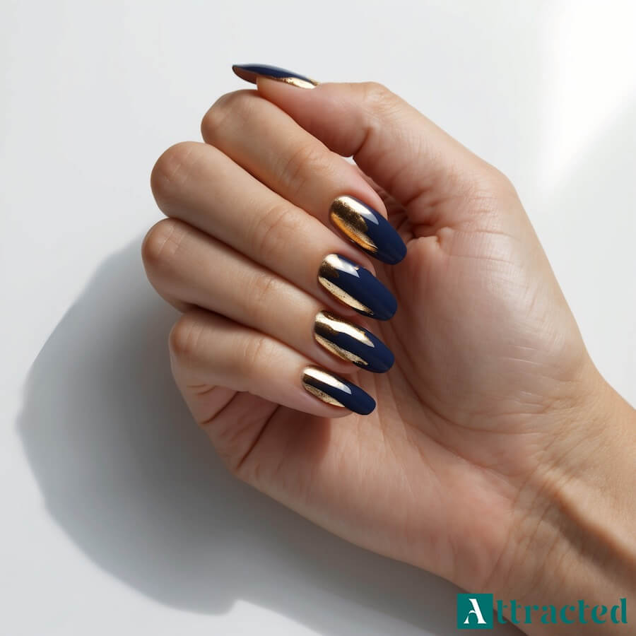 Granatowe paznokcie ze złotym akcentem