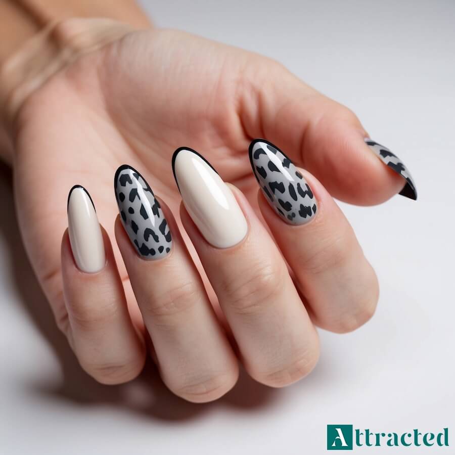 Nude i panterka na paznokciach