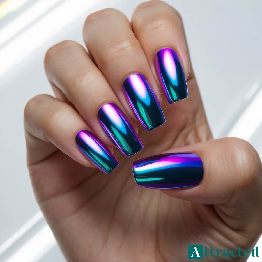 Paznokcie neonowe chromowe