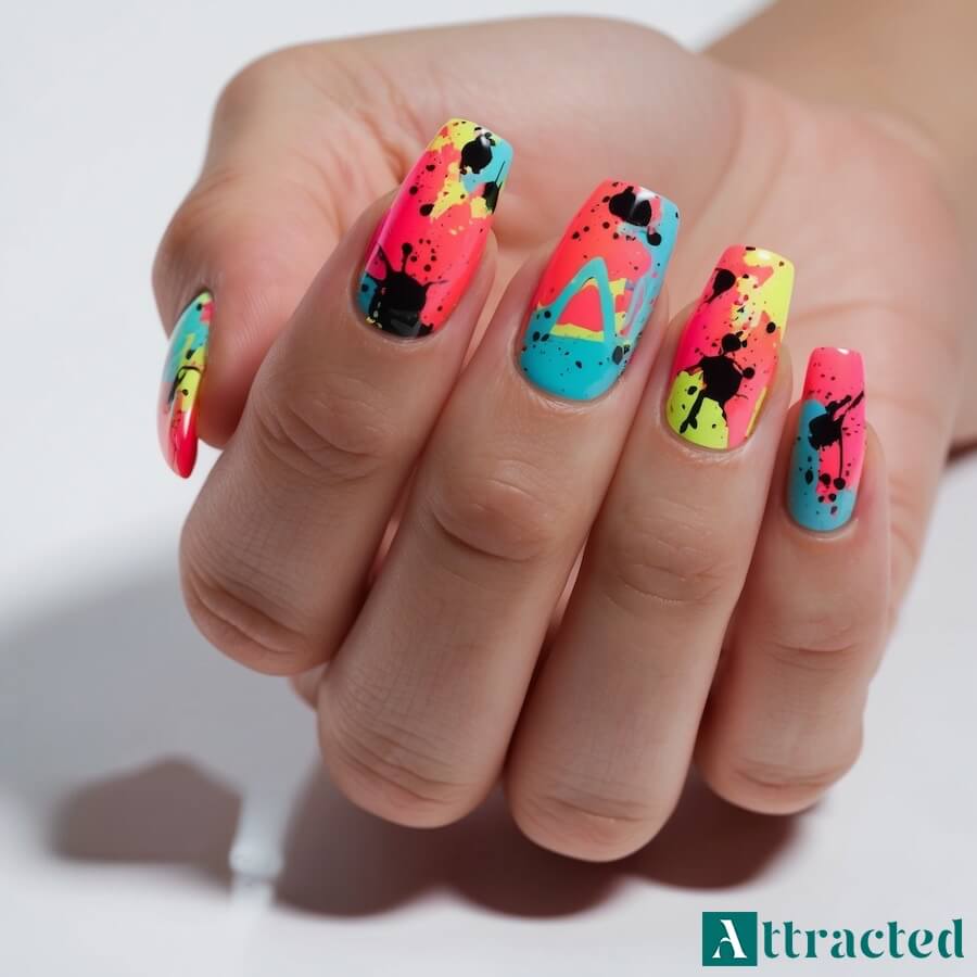 Paznokcie neonowe graffiti