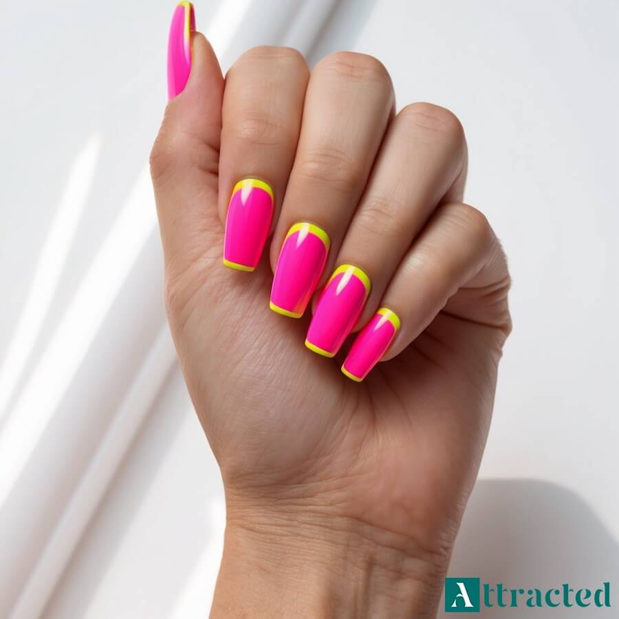 Paznokcie fuksja z neonowym frenchem