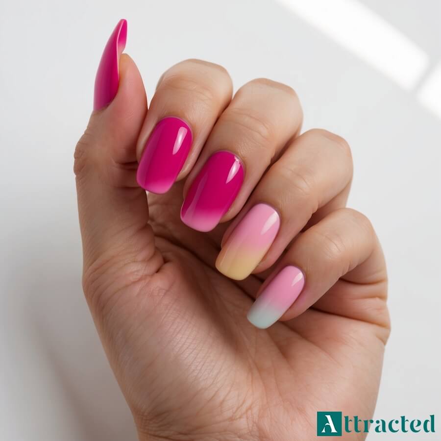 Paznokcie fuksja z ombre pastelowym