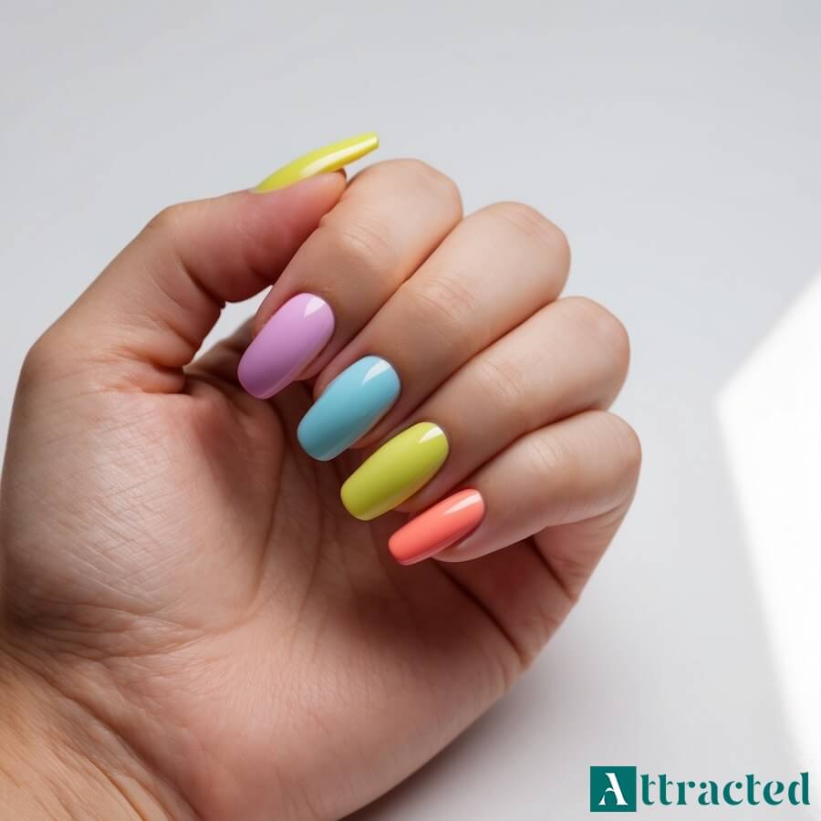 Skittles manicure krótkie paznokcie