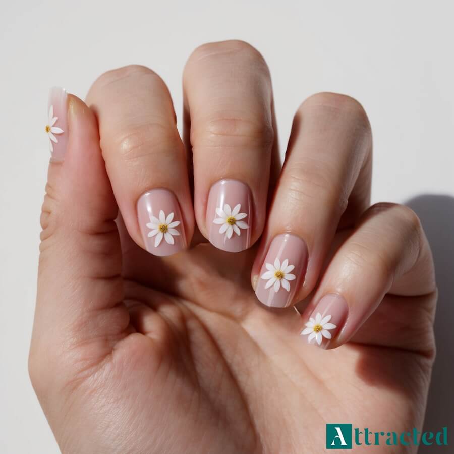 Kwiaty na nudej bazie paznokcie krótkie