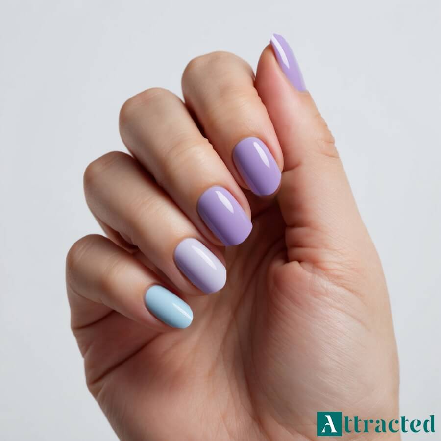 Paznokcie lawendowe ombre krótkie