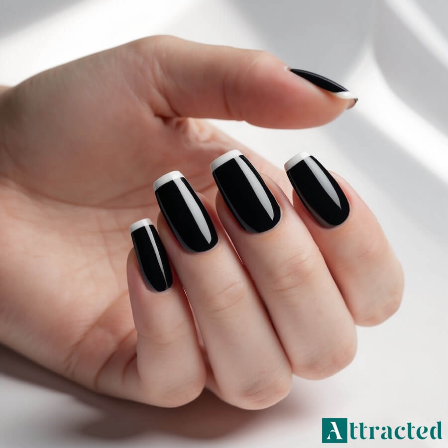 Czarno białe paznokcie z ultracienką linią