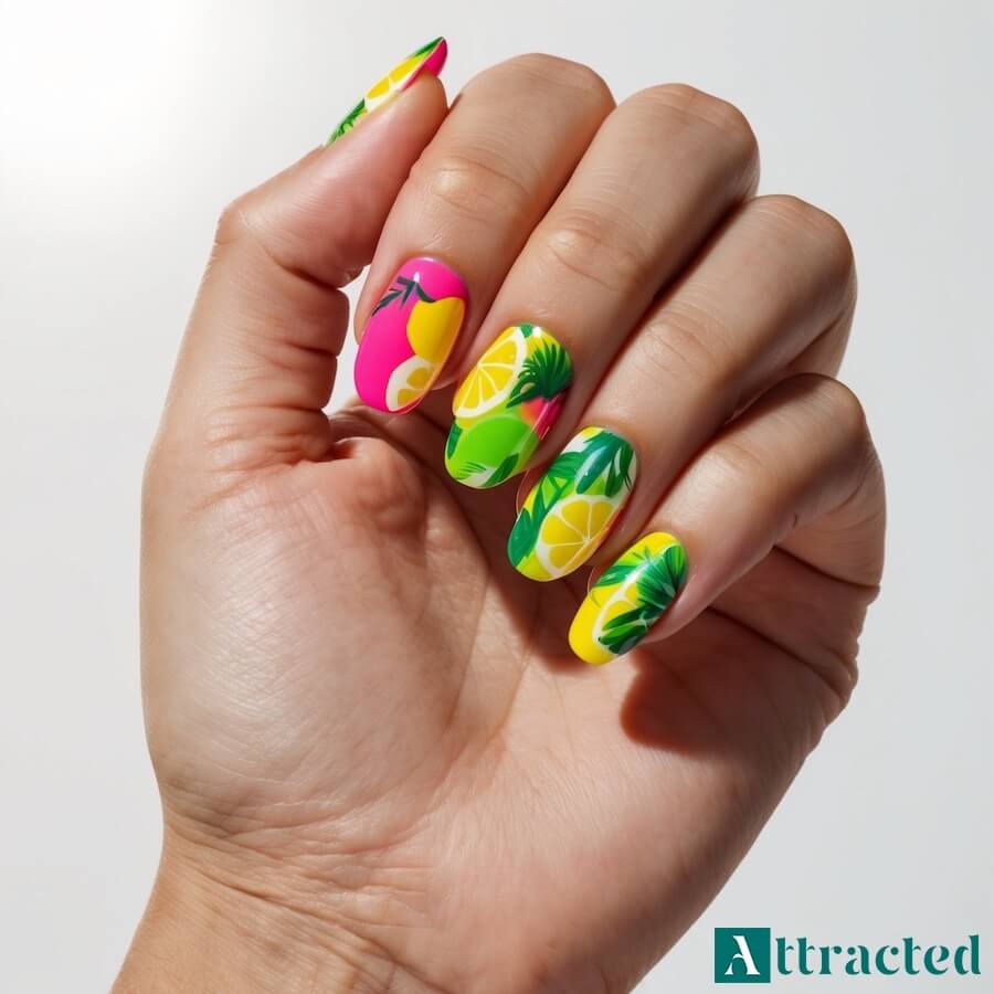 Paznokcie neonowe owocowe