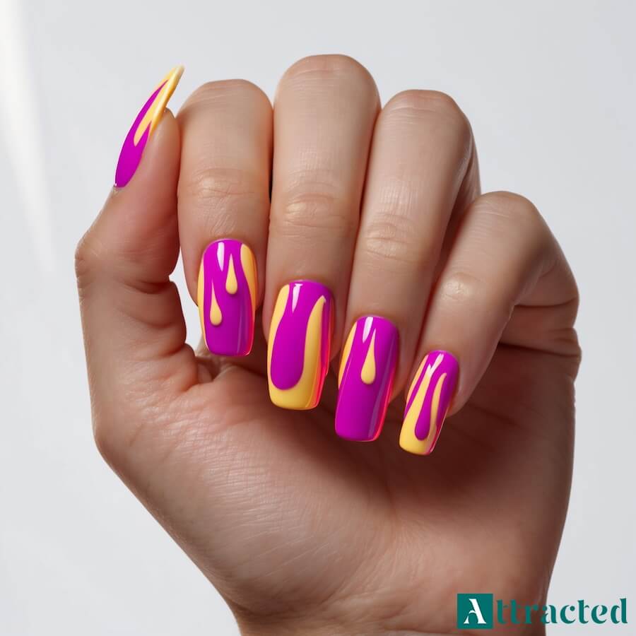Paznokcie neonowe spływające krople