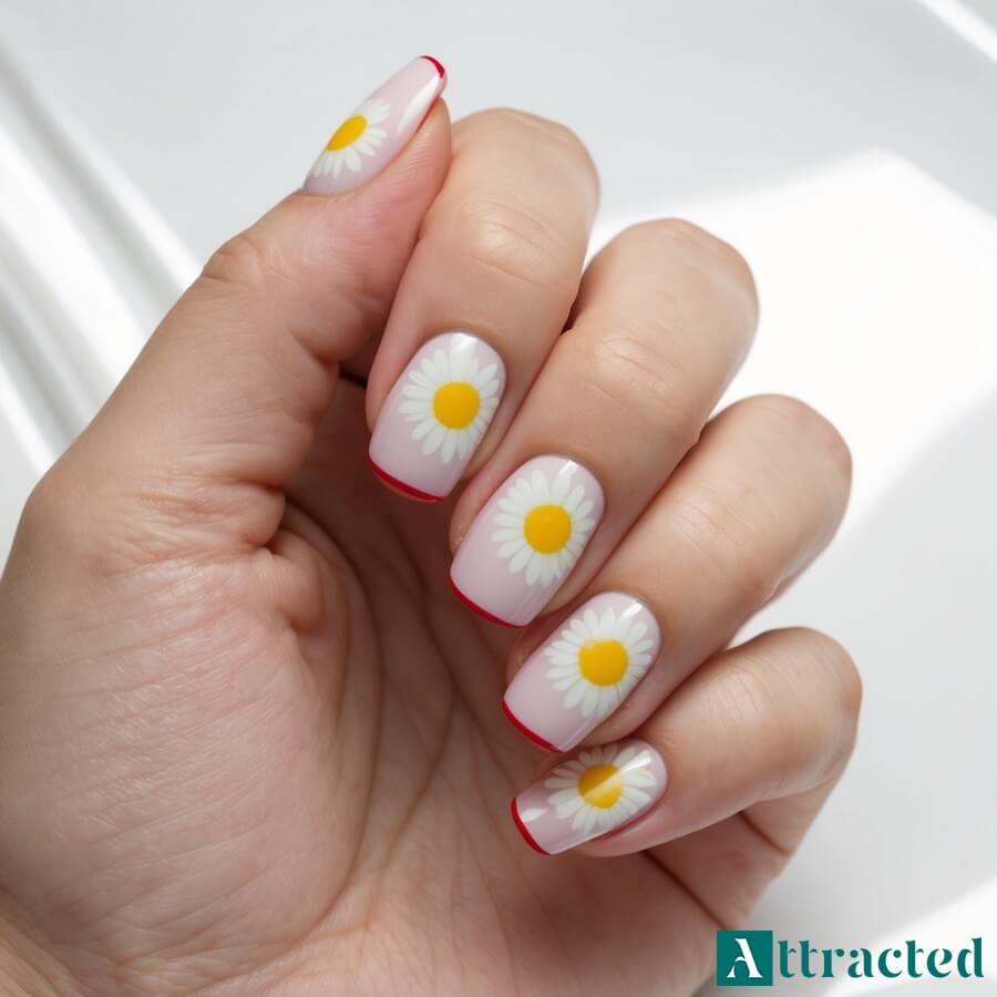 Paznokcie micro french z delikatnym motywem kwiatowym