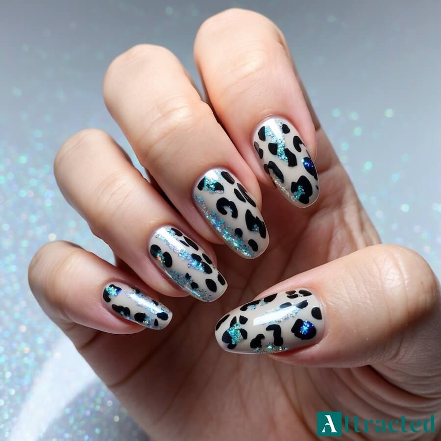 Brokatowa panterka manicure