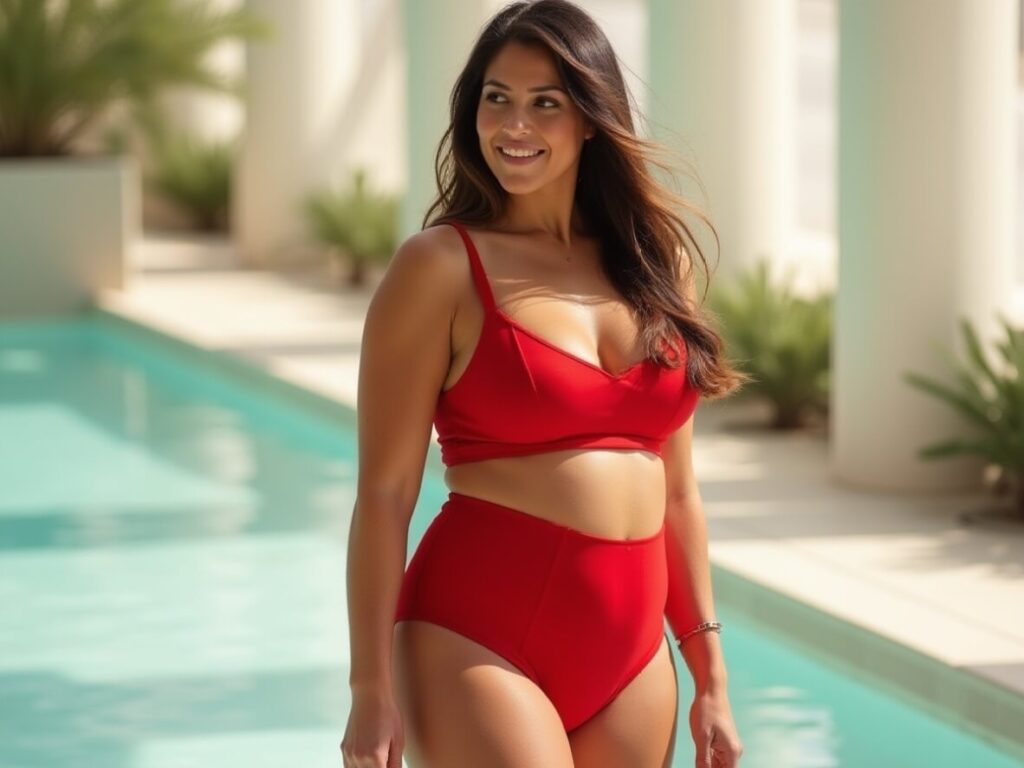 Czerwony, dwuczęściowy strój plus size