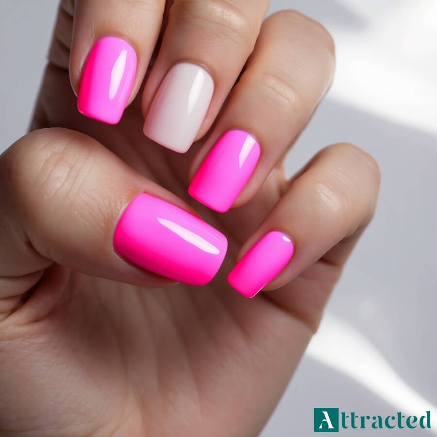 Aura nails w neonowym różu na mlecznej bazie