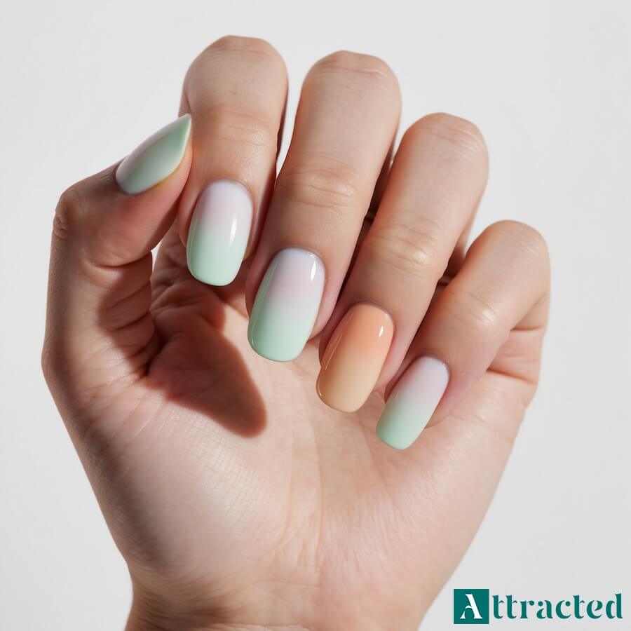 Ombre w pastelach z gładkimi przejściami na paznokciach